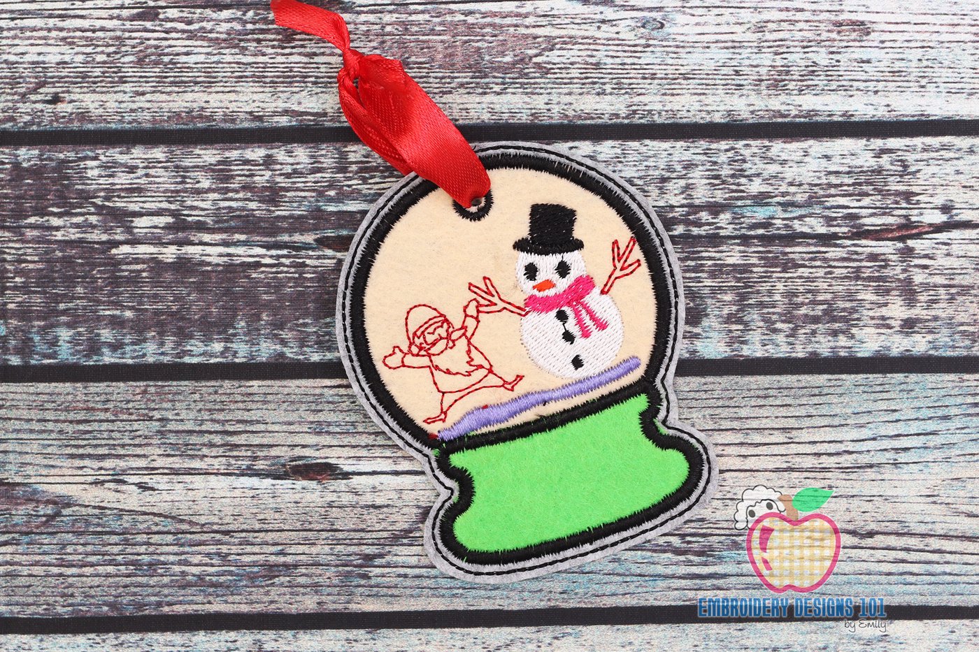 Snowman and santa in Snowglobe ITH Ornament