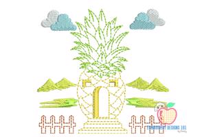A Pineapple And A Landscape Sketch Embroidery