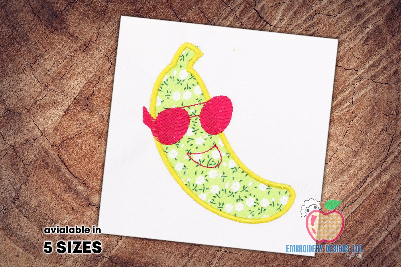 Banana With Pink Sunglasses Applique Design