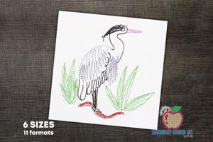 Grey Heron standing in water Line Art