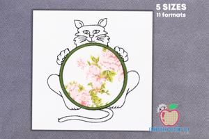 Cat with circle frame for the text Applique pattern