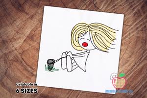 Girl Pulling Sketch Embroidery