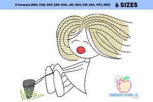 Girl Pulling Sketch Embroidery