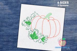 Harvest Pumpkin With Leaf Sketch Embroidery