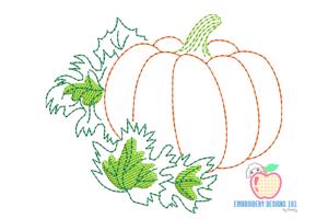 Harvest Pumpkin With Leaf Sketch Embroidery
