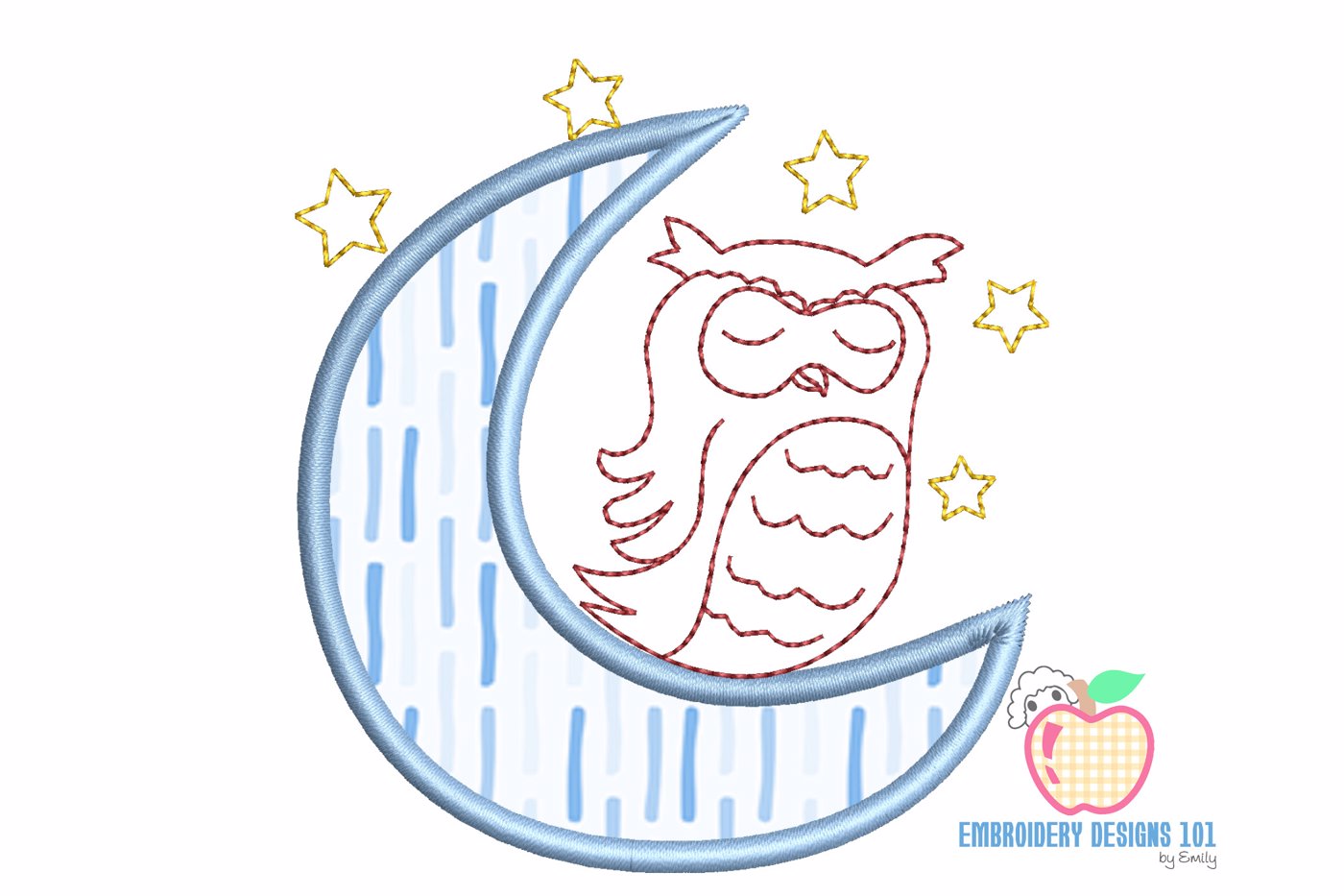 Owl Siting on Moon Embroidery Applique