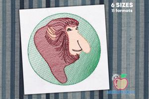 Proboscis Monkey Face in Circle Quick Stitch