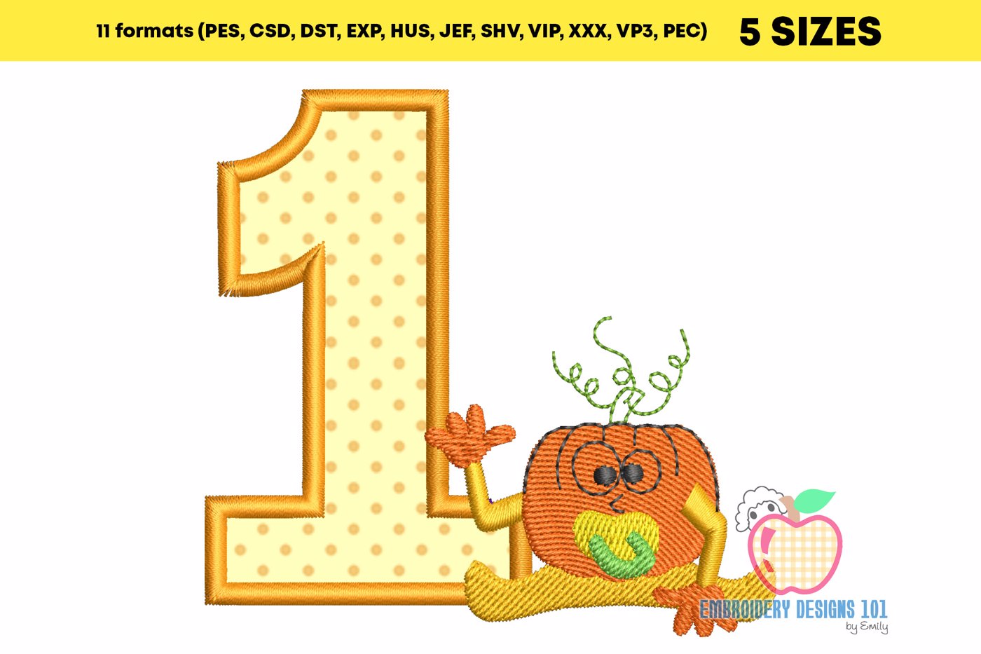 1st Birthday Cute Baby Pumpkin with Pacifier Embroidery Design