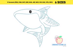 Shark with open mouth Sketch Embroidery