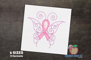 Pink Ribbon With Butterfly Wings Quick Stitch