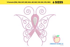 Pink Ribbon With Butterfly Wings Quick Stitch