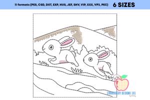 Two Bunny Running on Grass Quick Stitch