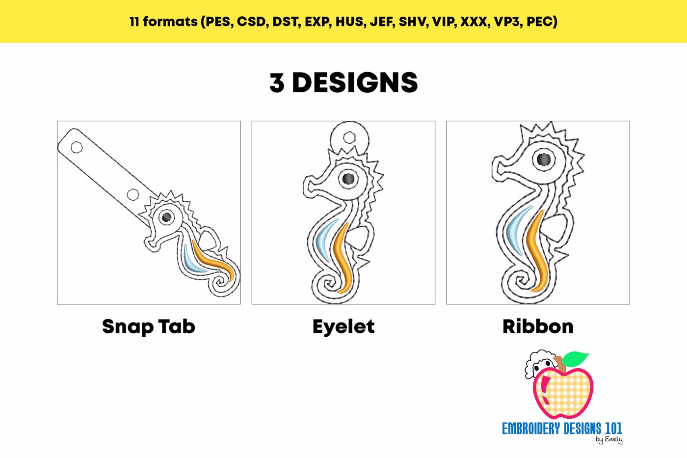 Seahorse ITH Snaptab Keyfob Design