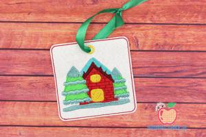 Christmas House Covered with Snow Ornament Embroidery