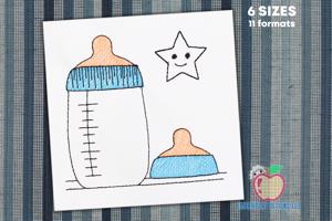 Baby Milk Bottle Sketch Embroidery