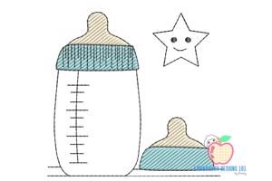 Baby Milk Bottle Sketch Embroidery