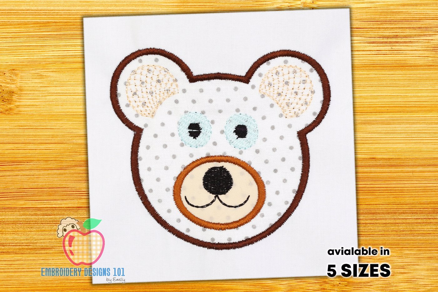 Cute Bear Face Applique Design