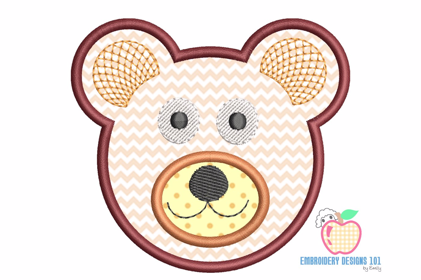 Cute Bear Face Applique Design