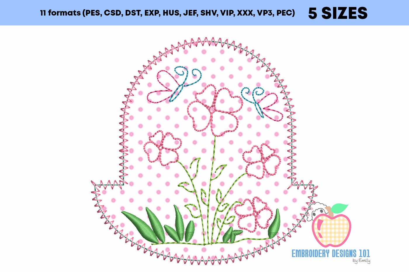 Colorful Spring Flowers with butterfly Applique Pattern