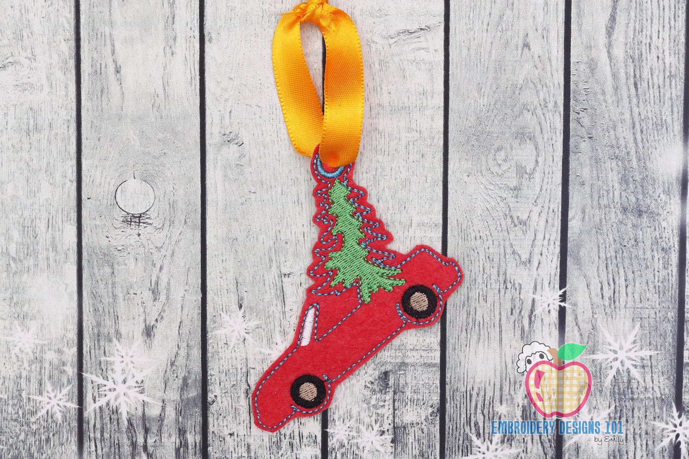 Christmas Car with Tree Ornament Embroidery