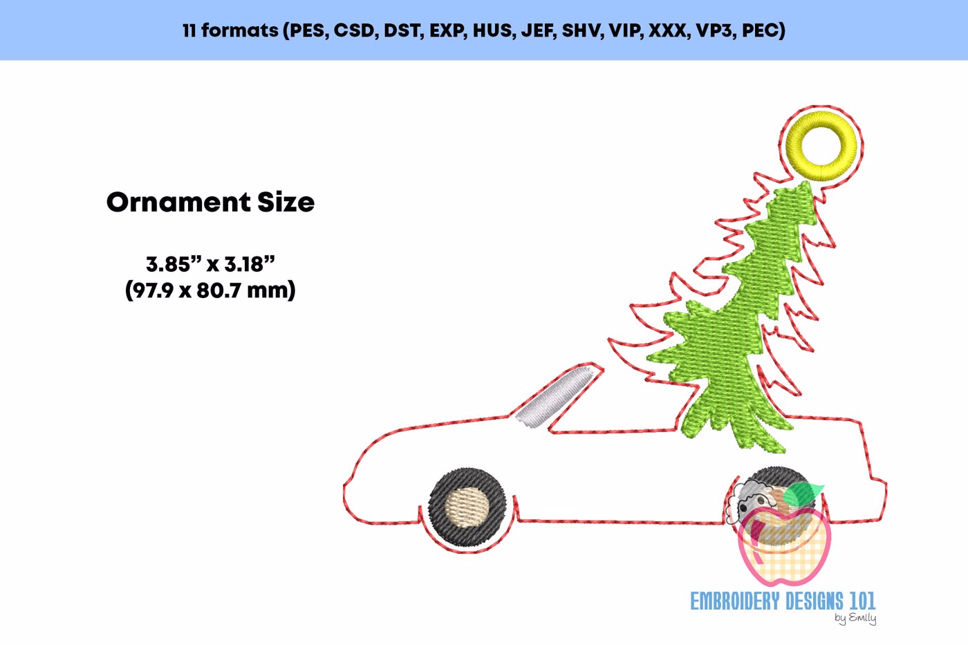 Christmas Car with Tree Ornament Embroidery