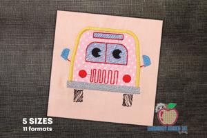 Front View of School Bus Applique Design