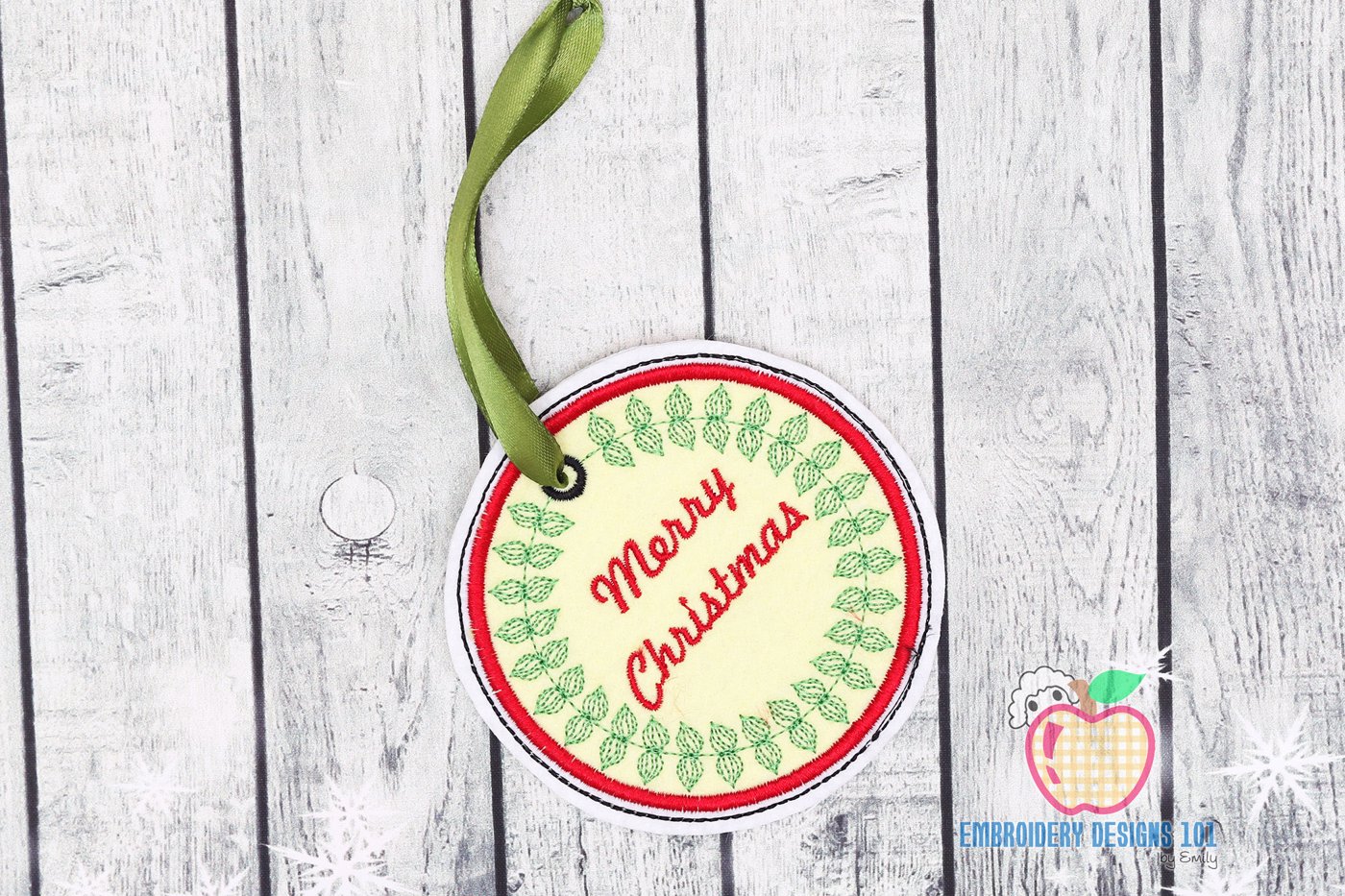 Merry Christmas Lettering in Vintage Style Ornament Embroidery