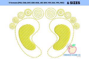 Newborn Baby Feet Sketch Embroidery