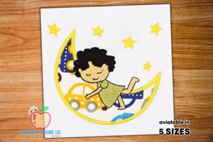 A Little Girl Sleeping On Moon Applique Pattern