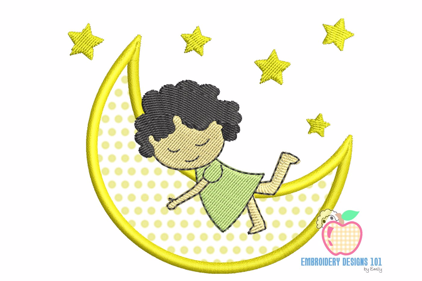 A Little Girl Sleeping On Moon Applique Pattern