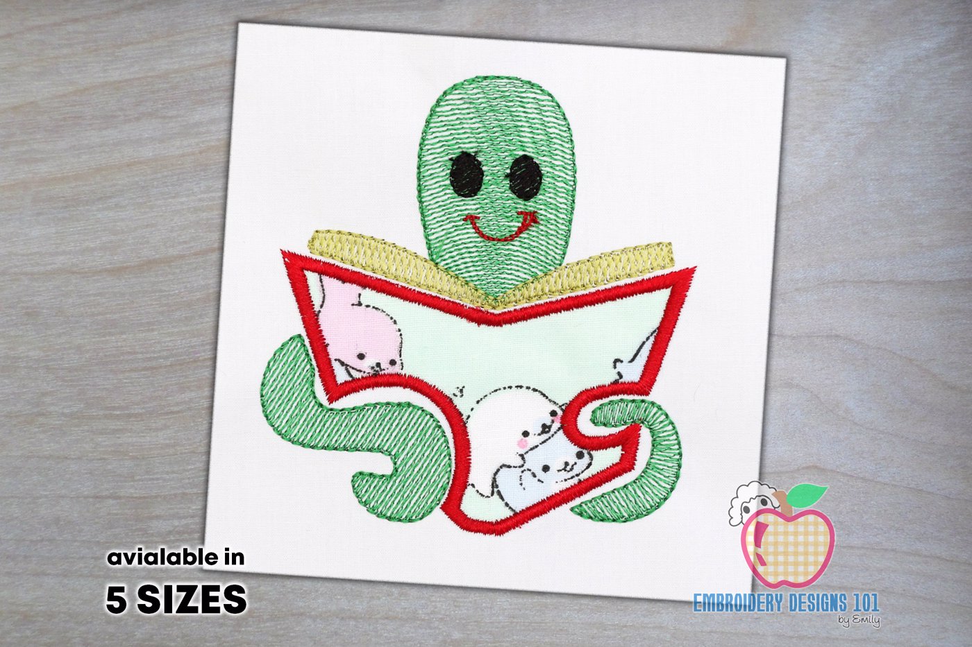 Worm with Book Applique Pattern