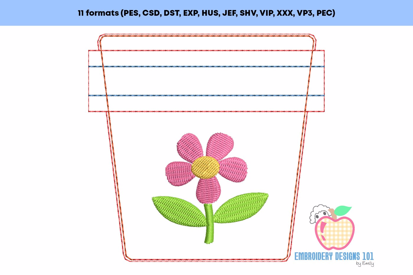 Flower in Pot Shape ITH Zipper Bag 4x4