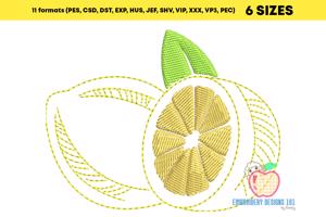 Lemon with Slice  Sketch Embroidery