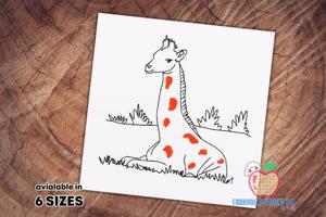 Baby Giraffe Sitting on grass Sketch Embroidery