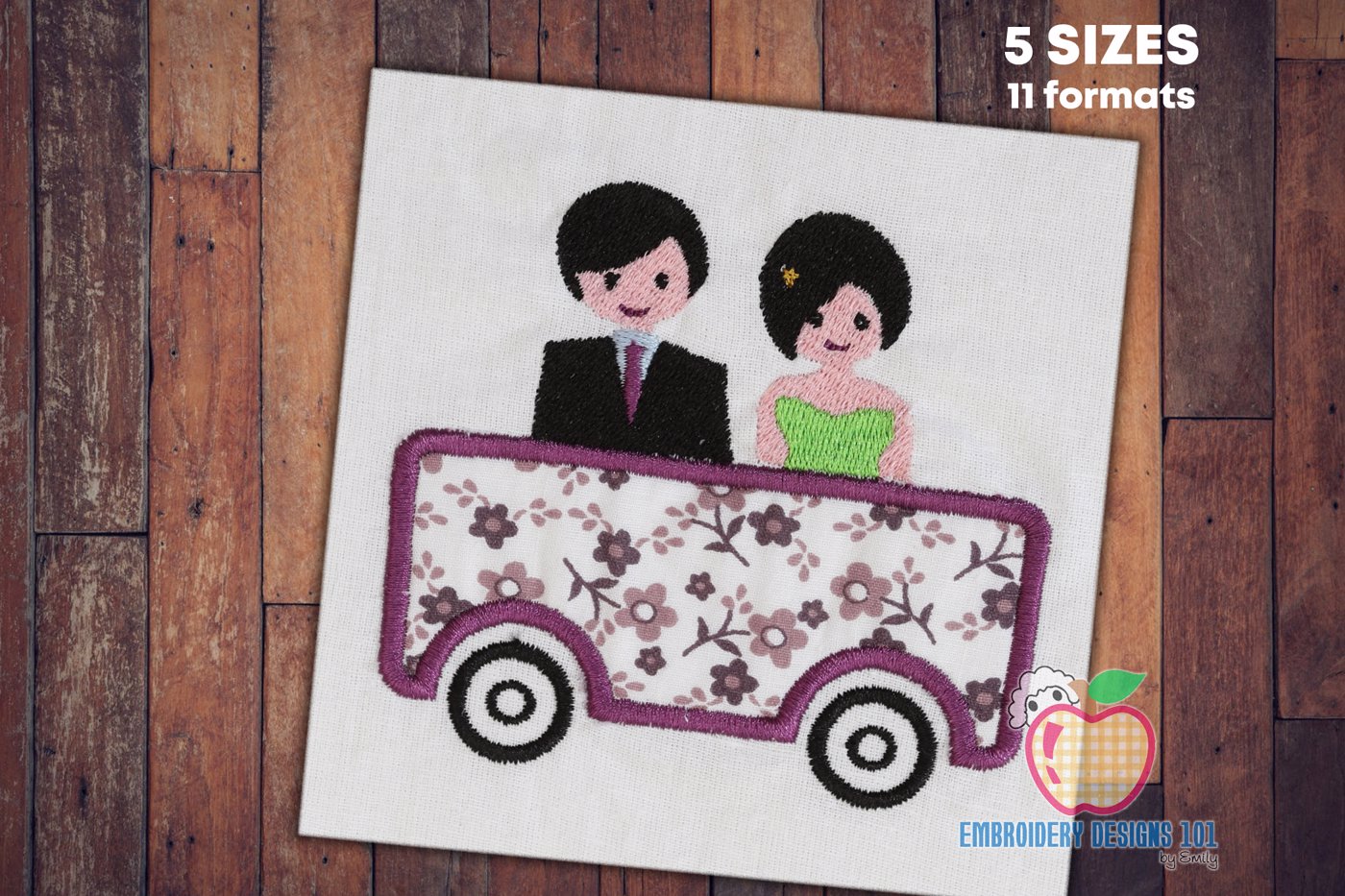 Couple In The Car Applique Design