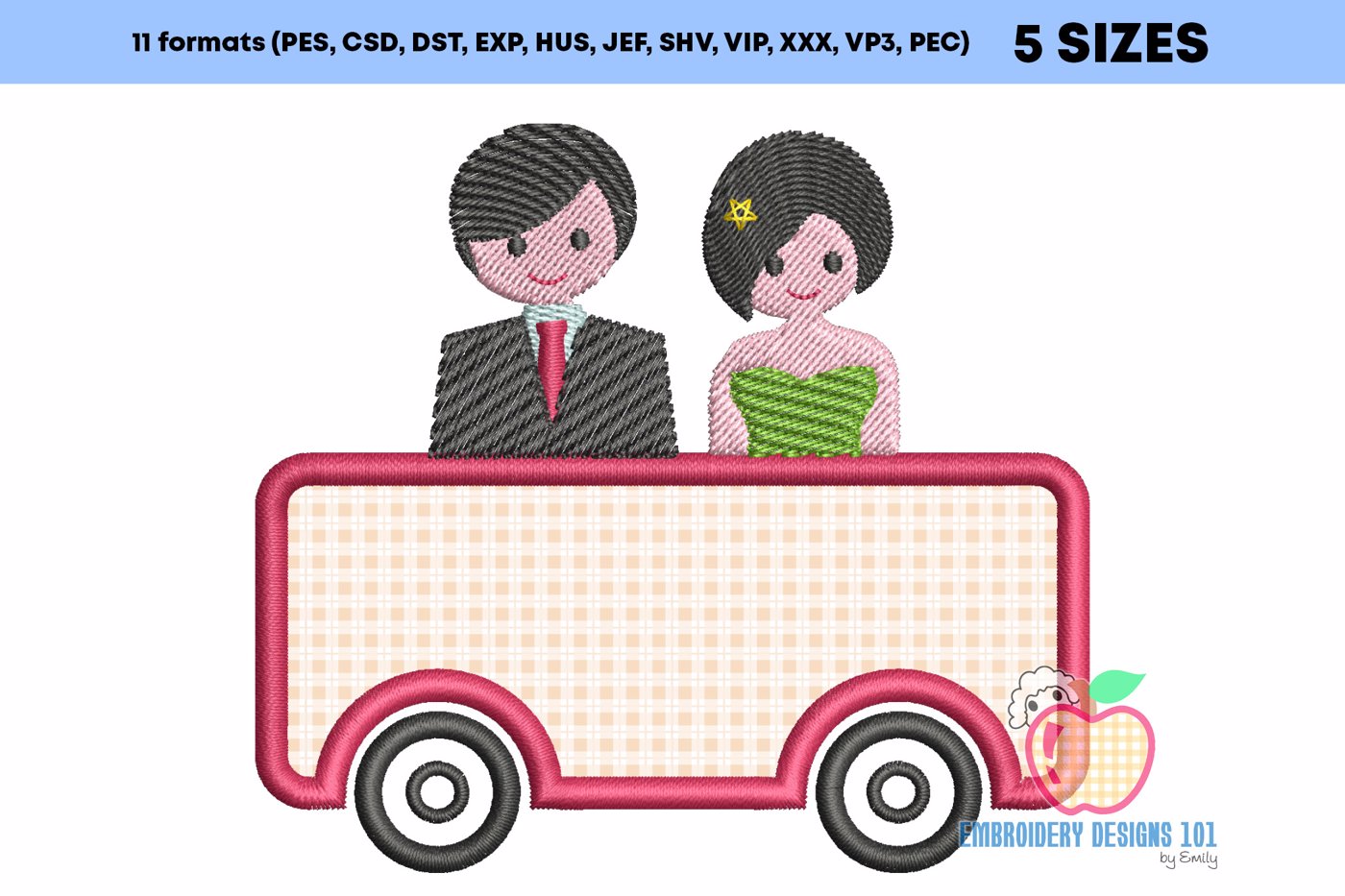 Couple In The Car Applique Design