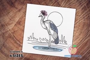 Crane Bird in the River Sketch Embroidery