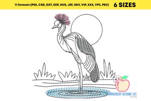Crane Bird in the River Sketch Embroidery