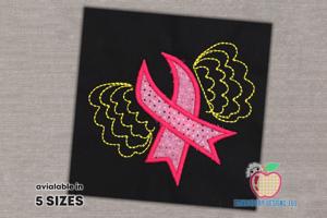 Awarness Ribbon with Wings Applique Design