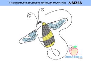 Cute Little Bumble Bee Sketch Embroidery
