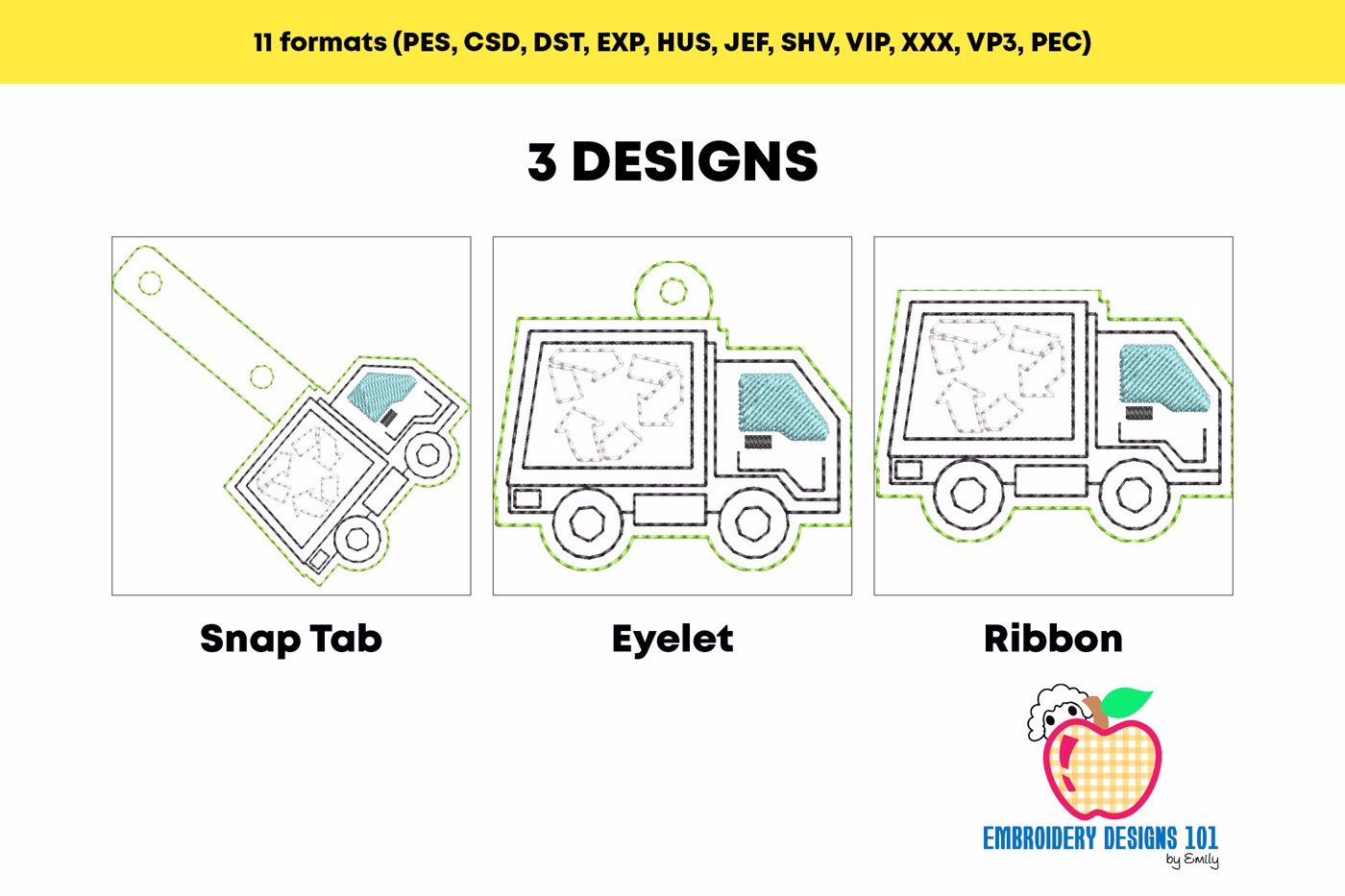 Recycling truck ITH Snaptab Keyfob Design