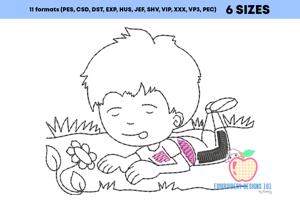 Boy Looking At Flower Quick Stitch