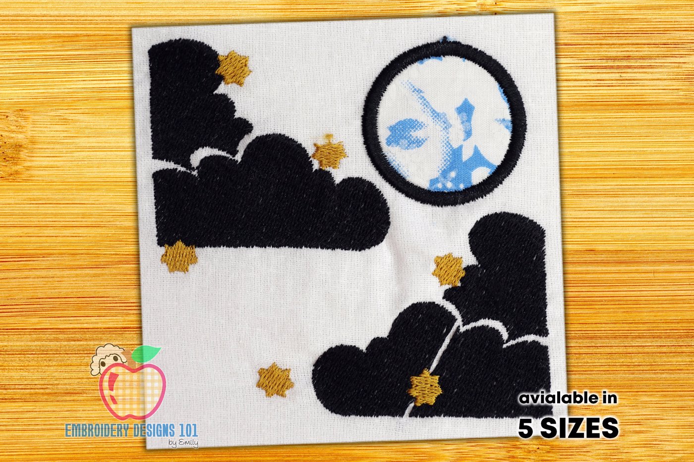 Full moon with cloud dark night Scene embroidery applique