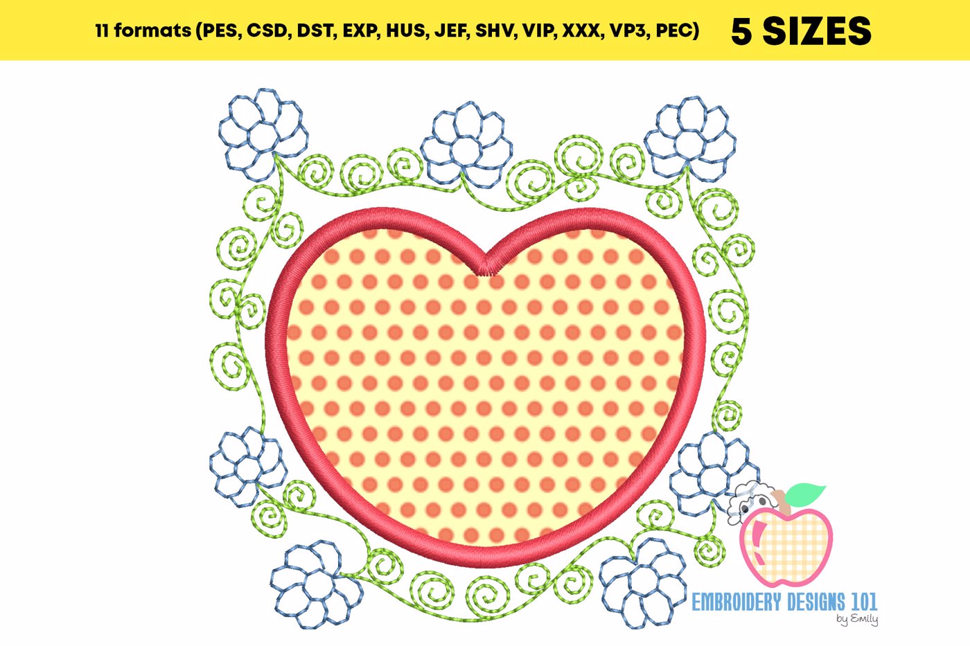 Scalloped Heart Frame Valentine Embroidery Design