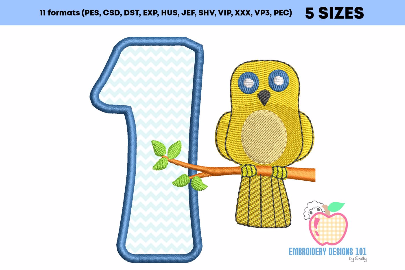 An Owl On The Branch Embroidery Design
