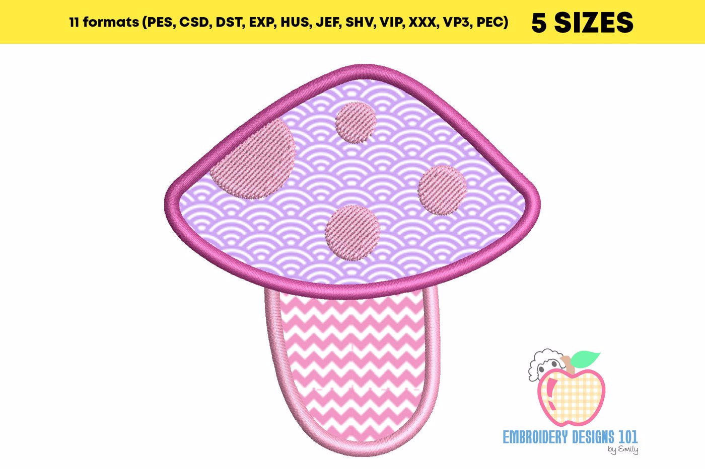 Pink Mushroom Embroidery Applique