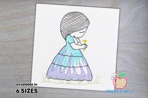 A Little Girl In The Garden Sketch Embroidery