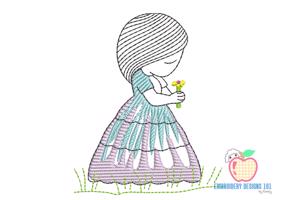 A Little Girl In The Garden Sketch Embroidery
