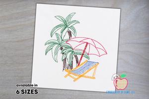 Beach scene with Chairs Line Art