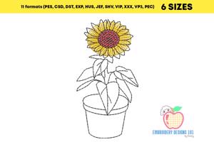 Sunflower in Pot Sketch Embroidery